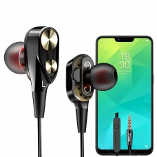 OkaeYa.com Boom 2 Headphone 4D Deep Bass Stereo Earphone Dual Driver Sport Wired Headset with Mic for All Smartphones (Black/Gold)