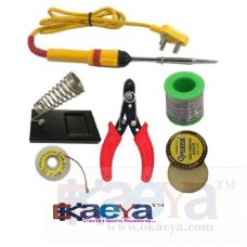 OkaeYa  6 In1 Electric Soldering Iron Stand Tool Wire Stripper Kit 25 Watt Welding Stick Set