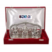 OkaeYa Silver Finish Laxmi Ganesh Sarswati God Idol With Beautiful Velvet Box