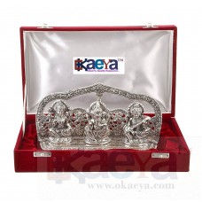 OkaeYa Silver Finish Laxmi Ganesh Sarswati God Idol With Beautiful Velvet Box
