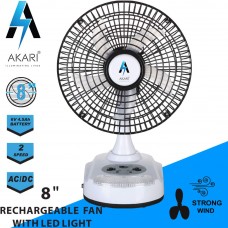 OkaeYa rouAk-8008 8" Rechargeable Ac/Dc Table Fan With Led Light, Solar Charging,White
