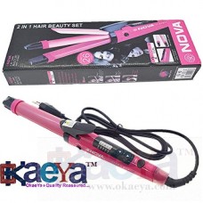 OkaeYa Set of 1, 2-in-1 Ceramic Plate Combo of Hair Straightener Plus Curler (Pink, 1818-SC)(1PC)