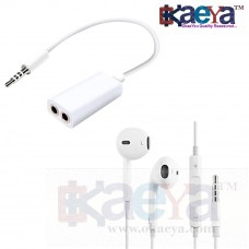 OkaeYa U Splitter 3.5 mm Dual Audio Line Headset Jack Splitter with 3.5Mm Jack and Mic With In-Ear Style Earphones