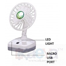 OkaeYa Portable Rechargeable USB 5 Inch 7 Speed Table Desk Fan with Extra Bright Led Light - Random Colors