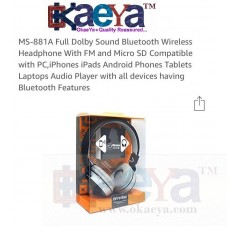 OkaeYa MS-881A Full Dolby Sound Bluetooth Wireless Headphone With FM and Micro SD Compatible with PC,iPhones iPads Android Phones (Color Assorted)