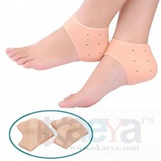 OkaeYa Silicone Heel Protector Anti-Crack Pad Socks Set (1 Pair) Heel Support (Free Size, Beige)