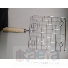 OkaeYa Grill Net Basket Roast Grilling Tray with Wooden Handle, litti Maker, Gas tandoor
