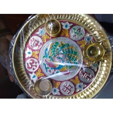 OkaeYa Peacock Shaped Pooja ki thali with agarbatti Stand, deep, etc