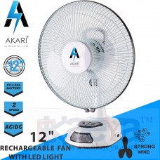 OkaeYa Akari Ak-8012 12" Rechargeable Ac/Dc Table Fan with Emergency Led Light, Solar Chargng Facility -White (to be Assembled as per Manual)