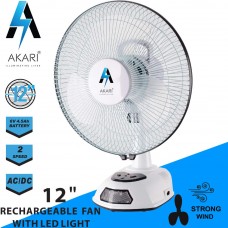 OkaeYa Akari Ak-8012 12" Rechargeable Ac/Dc Table Fan with Emergency Led Light, Solar Chargng Facility -White (to be Assembled as per Manual)