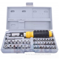 OkaeYa One Store 41 Piece Bit And Socket Set With 1 Three Way Reversable Ratchet Driver, 1 Bit Adapter And 1 Durable Plastic